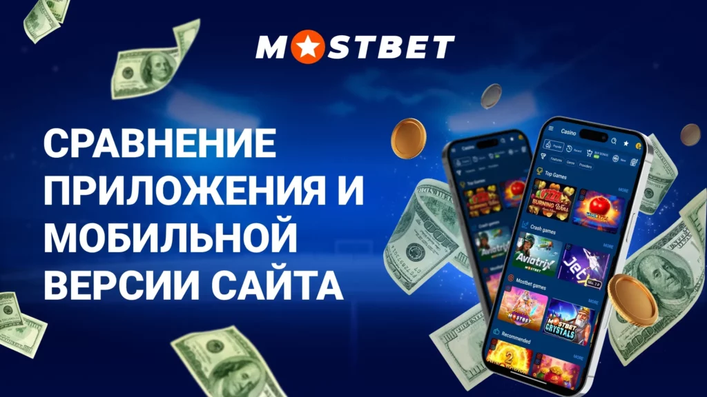 Сравнение приложения и мобильной версии сайта Мостбет